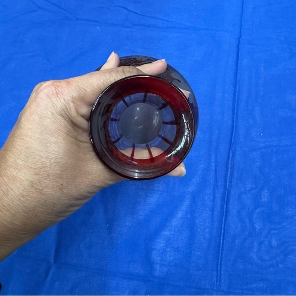 Vintage Ruby Red Bohemian Glass Vase with Grape Vine Design - Picture 6 of 10